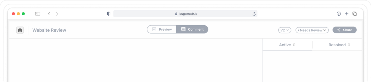 BugSmash website review interface with comment controls
